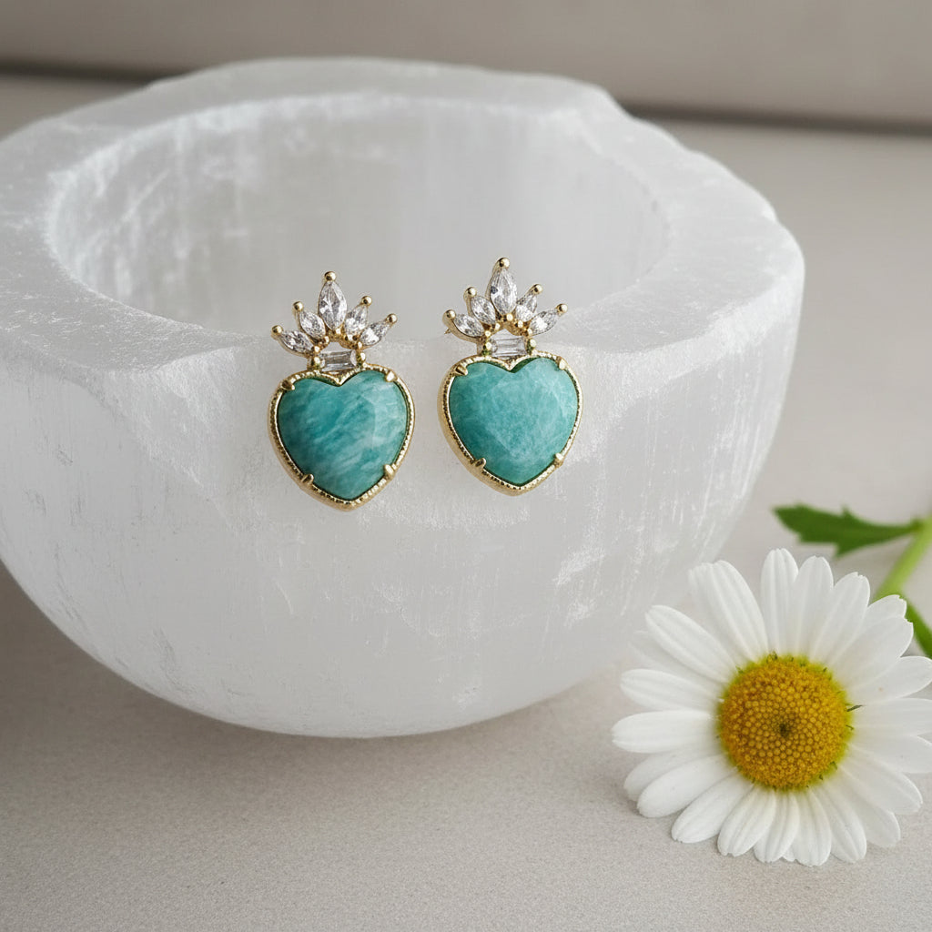 Boucles d'oreilles clous AMAZONIA – Amazonite & Strass