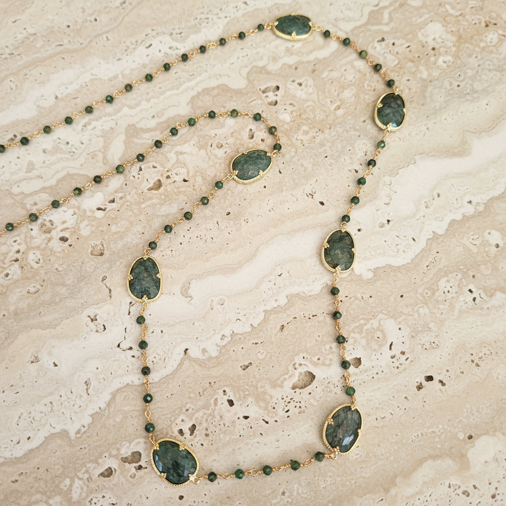 Sautoir Full Green – Agate Verte & Turquoise Africaine