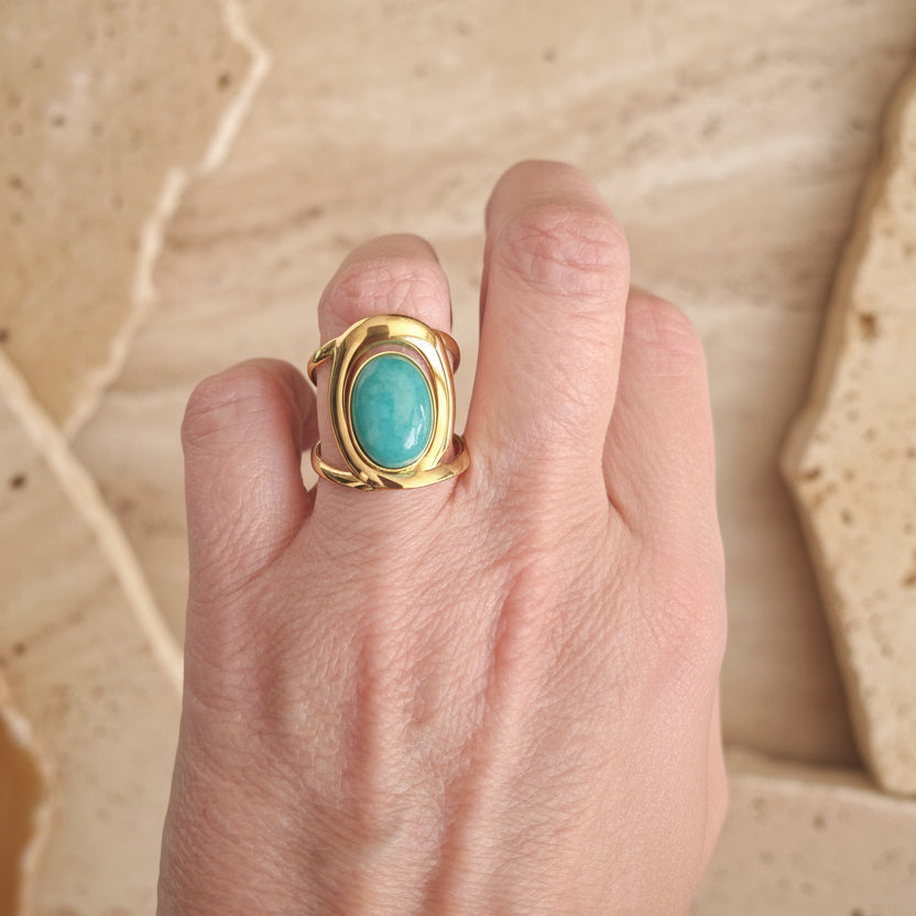 Bague AMA – Amazonite Naturelle Ajustable | Marguerite Violette