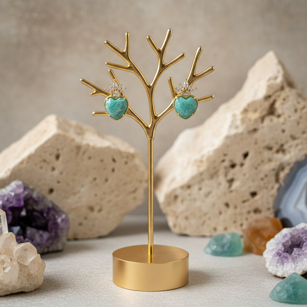 Boucles d'oreilles clous AMAZONIA – Amazonite & Strass