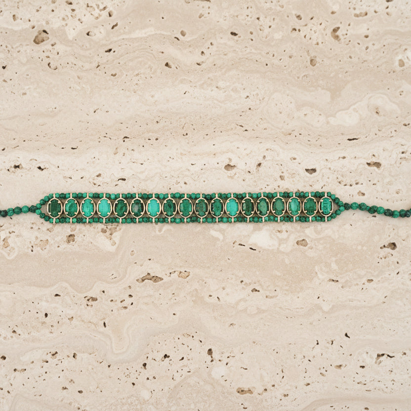 Bracelet SAPIN en malachite naturelle, vert intense, fait main, longueur jusqu'à 18 cm