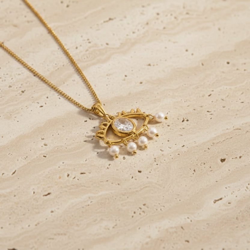 Collier oeil perle en acier inoxydable 
