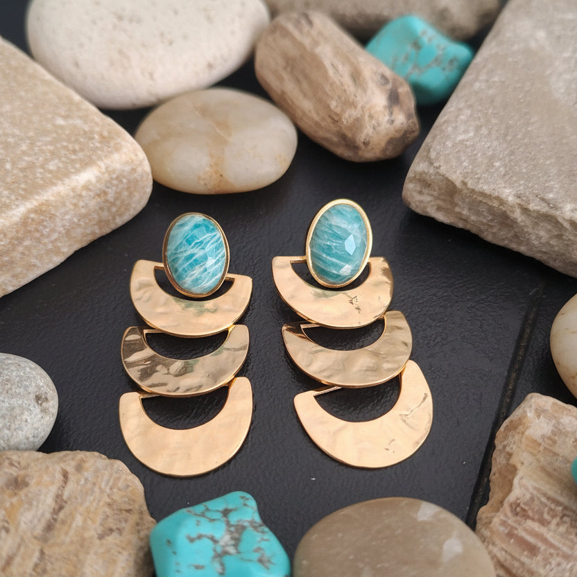 Boucles d'oreilles Ocean en amazonite naturelle bleu-vert et acier inoxydable - Marguerite Violette"