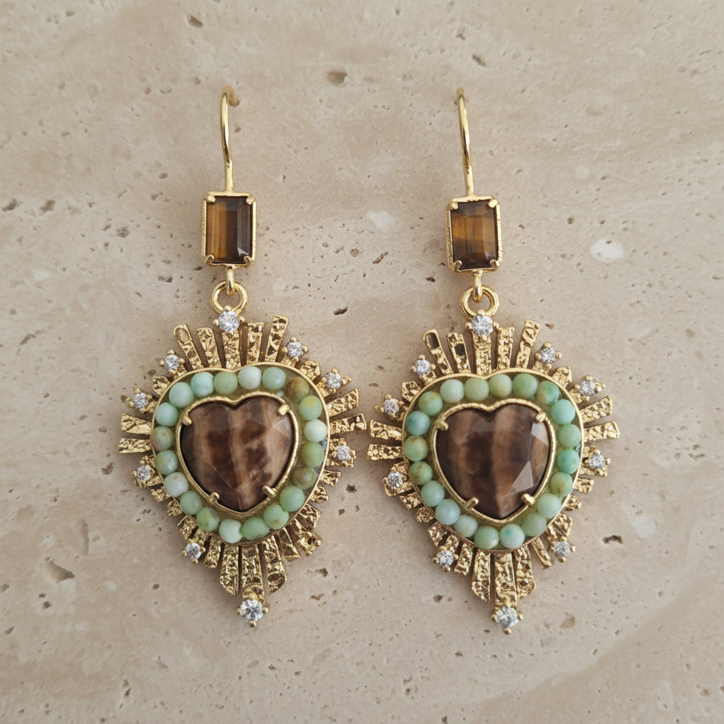 Boucles d'oreilles CORA – Chrysoprase & Œil de Taureau