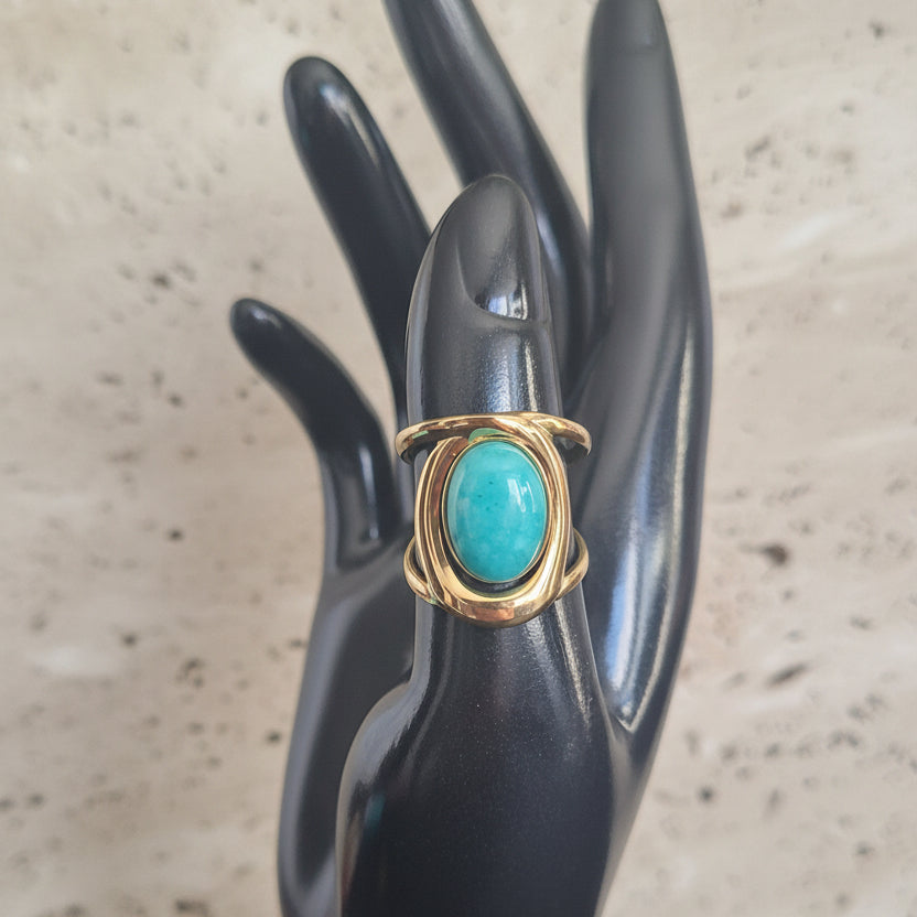 Bague AMA – Amazonite Naturelle Ajustable | Marguerite Violette