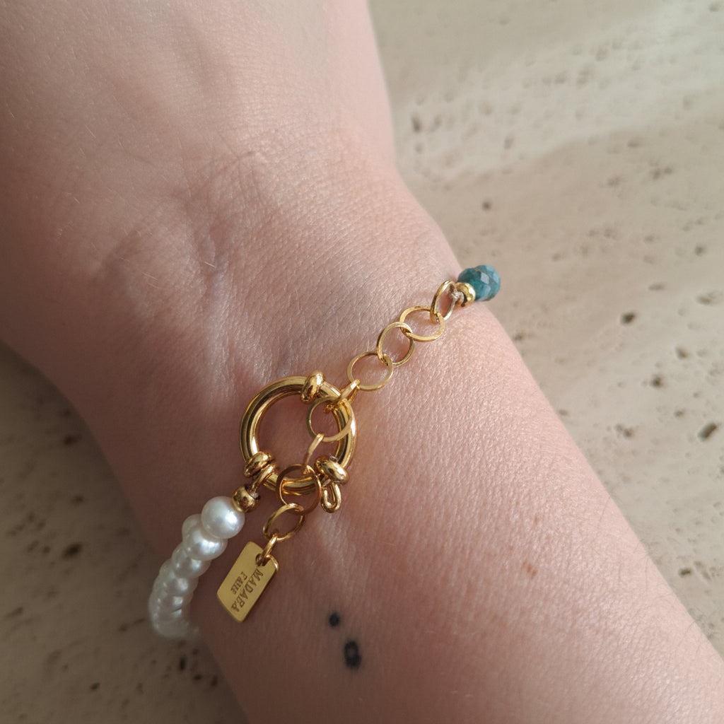 Bracelet HEART – Perles d'Eau Douce, Apatite & Turquoise Africaine