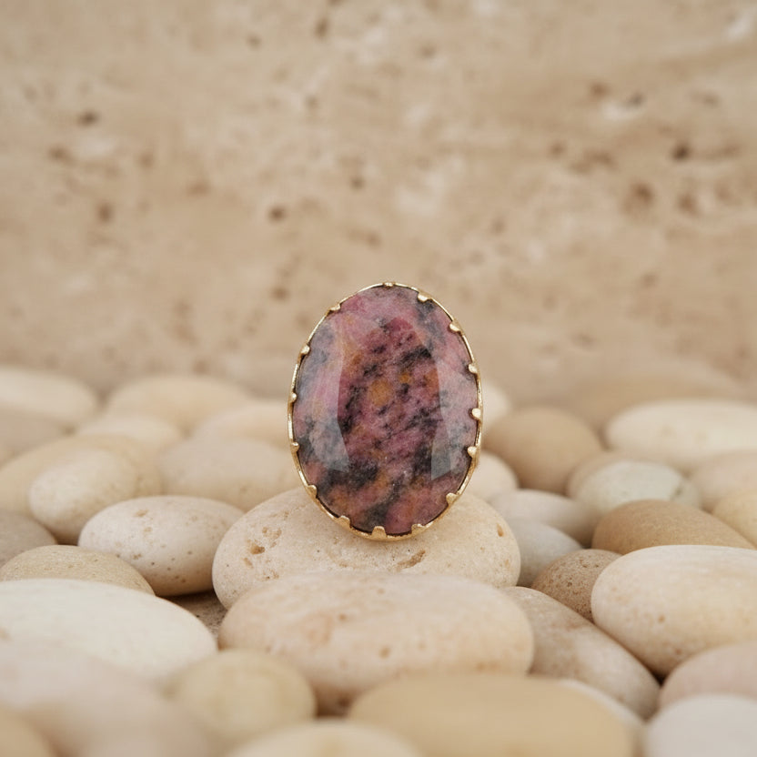 Bague rhodonite rose ajustable - Marguerite Violette