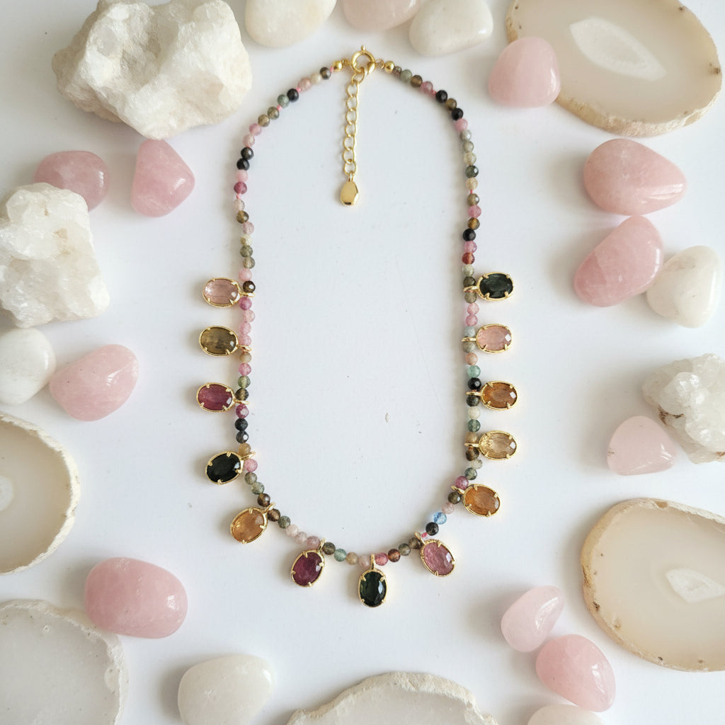 Collier en pierres naturelles tourmaline multi