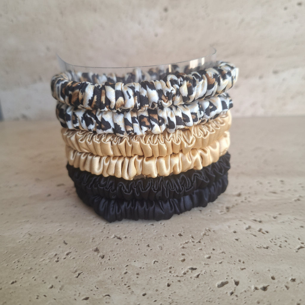 Chouchou fin ou SCRUNCHIE – Lot de 6 en Soie de Mûrier